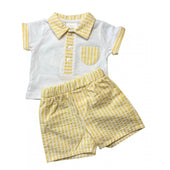 Boutique Baby Boy Lemon and White Polo and Shorts